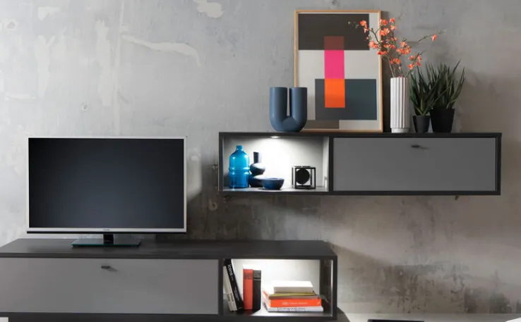 Wohnwand LUXOR 2-teilig Royal grau/ anthrazit