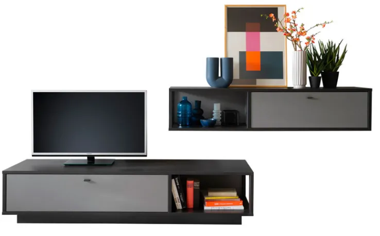 Wohnwand LUXOR 2-teilig Royal grau/ anthrazit