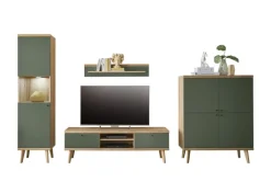 Wohnwand-Kombination 17 ALVA 4-teilig Salbeifarbig/braun 337 x 197 x 40 cm