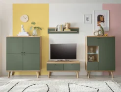 Wohnwand-Kombination 14 ALVA 4-teilig Salbeifarbig/braun 324 x 160 x 40 cm